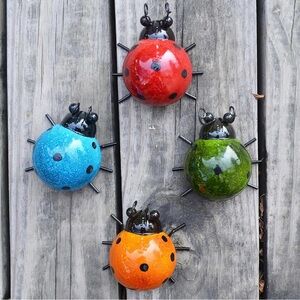 Metal Garden Wall Art Decorative Set of 4 Cute Ladybugs Outdoor Wall Sculptures